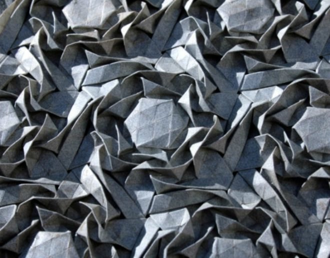 joel cooper, origami art, paper artwork, 3d paper sculptures, origami joel, handpainted paper, tessellated shape patterns, paper masks