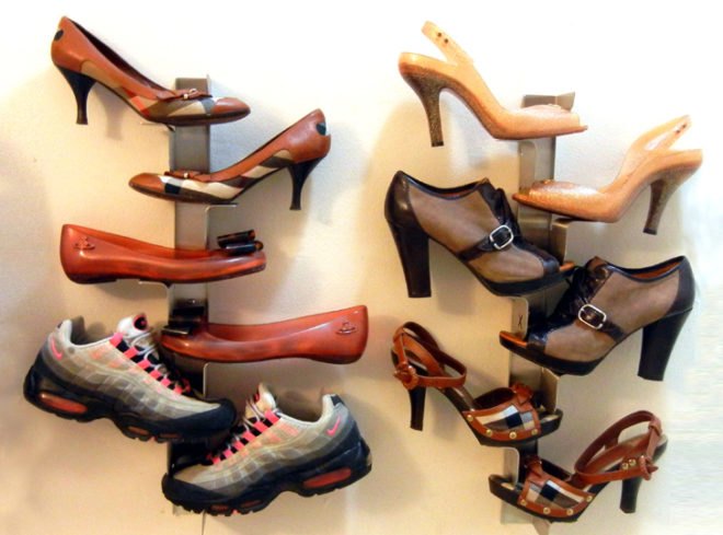 eco-art, eco-fashion, eco-friendly shoes, eco-friendly sneakers, ethical fashion, green fashion, Made in the U.S.A., Shrine Rack, stainless steel, Sustainable Fashion, sustainable shoes, sustainable sneakers, sustainable style, double duty furniture, double duty decor, wall mounted shoerack, shrine, shrine shoe rack, wall mounted shoe rack, wall shoe rack, shoerack, shoerack that double as art