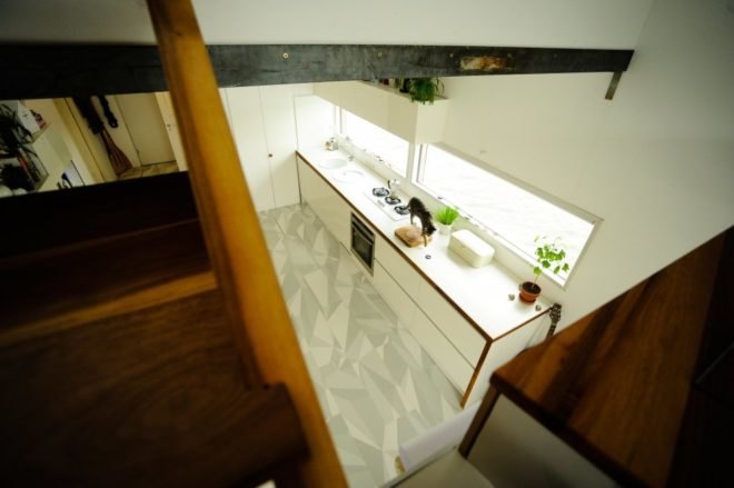 Silverbeaver, Hausboot, house boat, floating home, Confused Direction, Confused Direction Design, Germany, sustainable boat house, green design, sustainable design, eco design, daylighting, energy efficiency, small footprint, locally-sourced materials, green materials, oldenburg, hunt river, resopal, resofloor, insulation, Bullerjan Oven