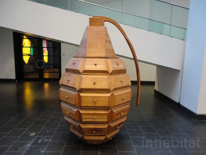 green design, eco design, sustainable design, Montreal Museum of FIne Arts, Recycled art, eco art, green art, recycled materials, Claude Cormier, Stephan Balkenhol, En Masse, Street art, Gilles Mihalcean, Los Carpinteros, Nam June Paik