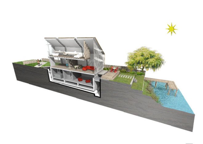 green design, eco design, sustainable design, climate change, flood proof design, Baca Architects, Amphibious home, floating home, energy efficient house, Thames River, disaster proof home