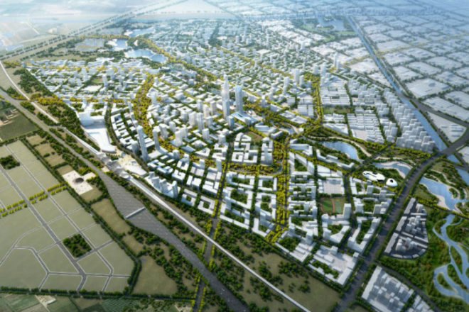 Beijing Bohai Innovation City, SOM, satellite city, eco city, china, high speed rail, pedestrian friendly