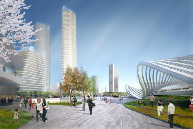 Beijing Bohai Innovation City, SOM, satellite city, eco city, china, high speed rail, pedestrian friendly