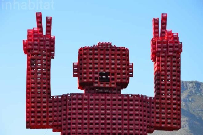coca-cola, crate man, elliot, coke crates, plastic crates, recycled materials, recycling initiatives, recycled materials, PET, plastic recycling, can recycling, green design, sustainable design, eco-design, cape town, V&A Waterfront, Table Mountain