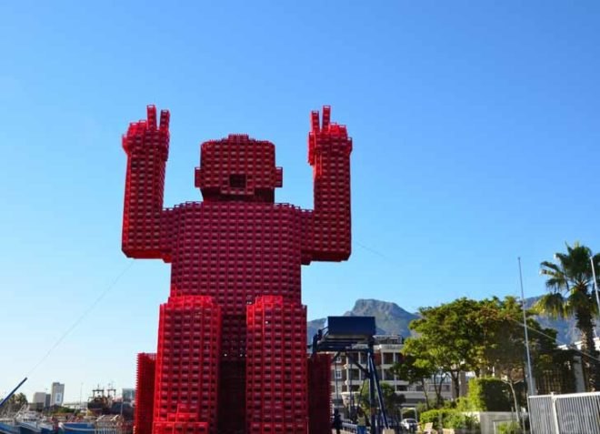 coca-cola, crate man, elliot, coke crates, plastic crates, recycled materials, recycling initiatives, recycled materials, PET, plastic recycling, can recycling, green design, sustainable design, eco-design, cape town, V&A Waterfront, Table Mountain