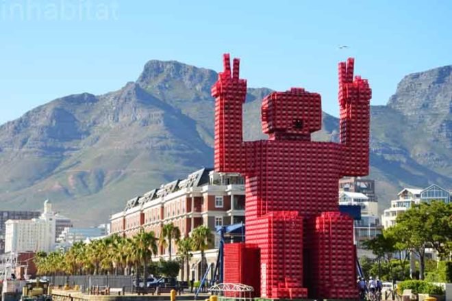 coca-cola, crate man, elliot, coke crates, plastic crates, recycled materials, recycling initiatives, recycled materials, PET, plastic recycling, can recycling, green design, sustainable design, eco-design, cape town, V&A Waterfront, Table Mountain