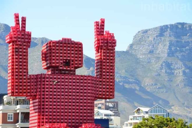 coca-cola, crate man, elliot, coke crates, plastic crates, recycled materials, recycling initiatives, recycled materials, PET, plastic recycling, can recycling, green design, sustainable design, eco-design, cape town, V&A Waterfront, Table Mountain