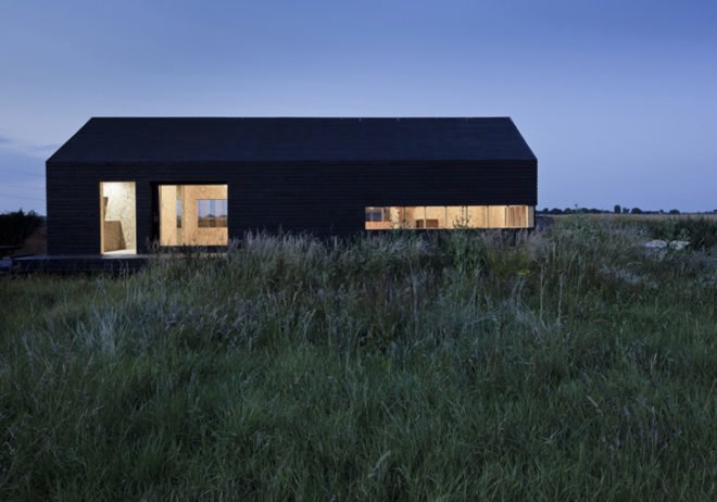green design, eco design, sustainable design, Adaptive reuse, Carl Turner Architects, Ochre Barn, Stealth Barn, Converted Ban, glass doors, Norfolk, England, Oriented Strand Board