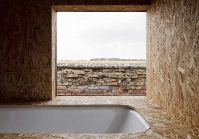 green design, eco design, sustainable design, Adaptive reuse, Carl Turner Architects, Ochre Barn, Stealth Barn, Converted Ban, glass doors, Norfolk, England, Oriented Strand Board