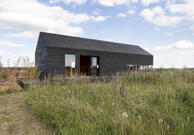 green design, eco design, sustainable design, Adaptive reuse, Carl Turner Architects, Ochre Barn, Stealth Barn, Converted Ban, glass doors, Norfolk, England, Oriented Strand Board
