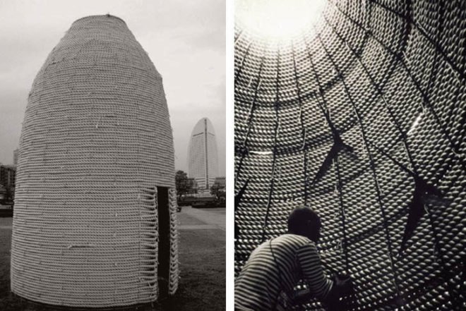 art, Green Materials, Sustainable Materials, Urban design, Yokohama Triennial in Japan, Casagrande & Rintala, Finnish art, Bird Hangar, spreading seeds, balloons, latex balloons, public installation, japan, finnish design