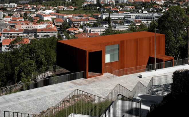 Comoco, Portugal, Pombal Castle, renovation, Corten steel, timber, pavilion, pathways, hilltop castle, green design, sustainable design, eco-design, daylighting, sustainable upgrade, Pombal, history, eco-tourism