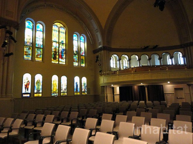 green design, eco design, sustainable design, Romanesque Revival, Bourgie Concert Hall, Montreal, The Montreal Museum of Fine Art, adaptive reuse, salvaged church, Provencher Roy and Associates, Arte Music Foundation, Alexander C. Hutchinson, Tiffany stained glass, museum expansion, Canadian artists