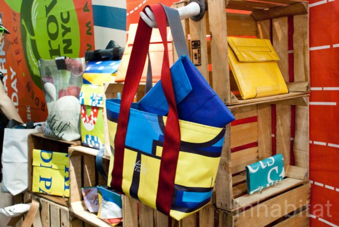 First World Trash; Jenelle Malbrough; repurposed material; recycled materials; repurposed billboards; vinyl billboards; green design; sustainable design; discarded seat belts; salvaged materials; discarded materials; Queens; Long Island City; New York International Gift Fair; NYIGF; New York City; Inhabitat; InhabitatNYC; Amanda Coen; Wearable Collections; salvaged materials