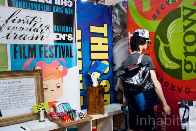 First World Trash; Jenelle Malbrough; repurposed material; recycled materials; repurposed billboards; vinyl billboards; green design; sustainable design; discarded seat belts; salvaged materials; discarded materials; Queens; Long Island City; New York International Gift Fair; NYIGF; New York City; Inhabitat; InhabitatNYC; Amanda Coen; Wearable Collections; salvaged materials