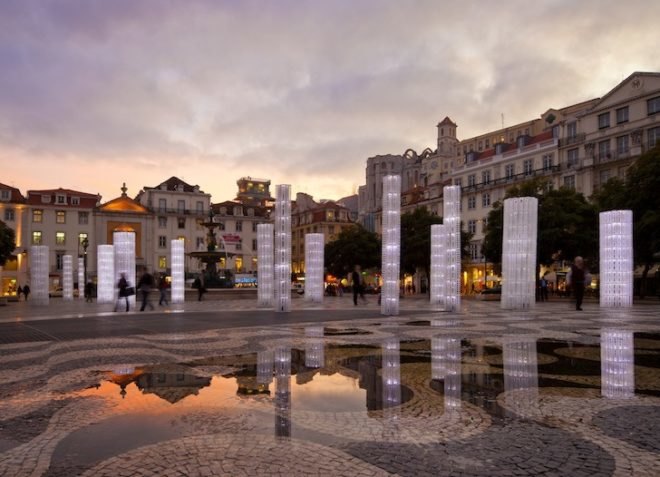 Frozen Trees, LIKE Architects, Portugal, Lisbon, Pedro IV Square, green design, green lighting, LED, light lights, IKEA, Rationall Variera, plastic, polypropylene, green design, sustainable design, eco design, art, green materials