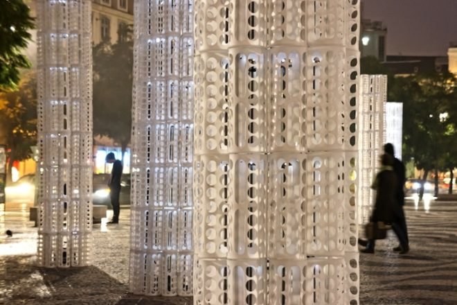 Frozen Trees, LIKE Architects, Portugal, Lisbon, Pedro IV Square, green design, green lighting, LED, light lights, IKEA, Rationall Variera, plastic, polypropylene, green design, sustainable design, eco design, art, green materials