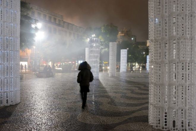 Frozen Trees, LIKE Architects, Portugal, Lisbon, Pedro IV Square, green design, green lighting, LED, light lights, IKEA, Rationall Variera, plastic, polypropylene, green design, sustainable design, eco design, art, green materials