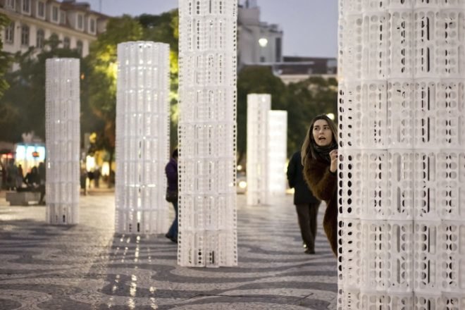 Frozen Trees, LIKE Architects, Portugal, Lisbon, Pedro IV Square, green design, green lighting, LED, light lights, IKEA, Rationall Variera, plastic, polypropylene, green design, sustainable design, eco design, art, green materials