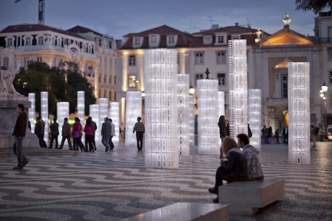 Frozen Trees, LIKE Architects, Portugal, Lisbon, Pedro IV Square, green design, green lighting, LED, light lights, IKEA, Rationall Variera, plastic, polypropylene, green design, sustainable design, eco design, art, green materials
