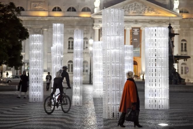 Frozen Trees, LIKE Architects, Portugal, Lisbon, Pedro IV Square, green design, green lighting, LED, light lights, IKEA, Rationall Variera, plastic, polypropylene, green design, sustainable design, eco design, art, green materials