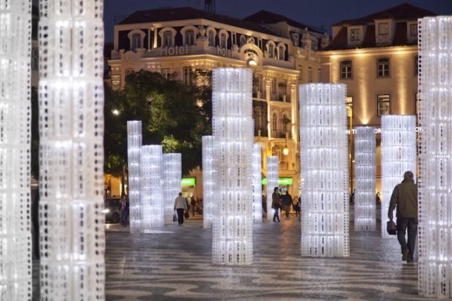 Frozen Trees, LIKE Architects, Portugal, Lisbon, Pedro IV Square, green design, green lighting, LED, light lights, IKEA, Rationall Variera, plastic, polypropylene, green design, sustainable design, eco design, art, green materials