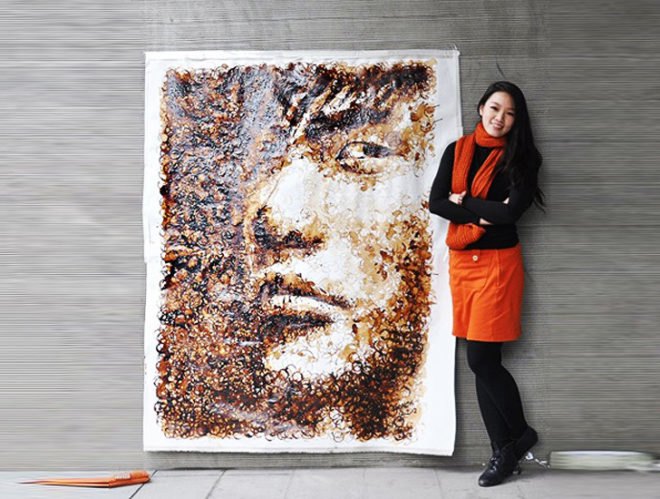 Hong Yi, Malaysian Art, Coffee Art, Coffee Painting, Jay Chou, I See Red, Unusual art materials, Painting with Coffee, Coffee Stains