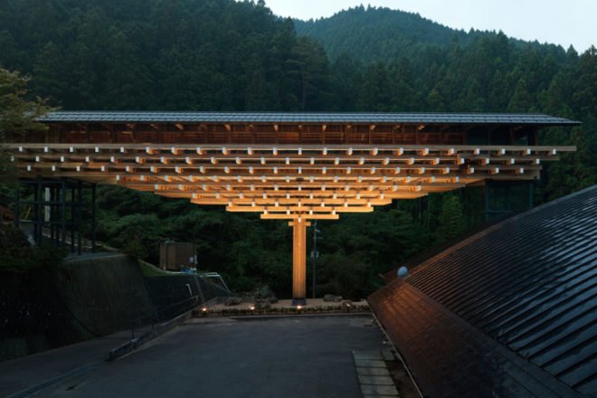 green design, eco design, sustainable design, Kochi Prefecture, Cantilever building, Kengo Kuma and Associates, Yusuhara Wooden Bridge Museum, Japan, Bridge Museum
