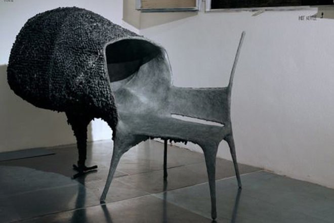 green furniture, Recycled Materials, Nacho Carbonell, evolution collection, Design Academy Eindhoven, recycled paper, chicken wire, recycled furniture, hand made furniture, retreat, spanish design, eindhoven, hidding furniture, coccon, retreat pod