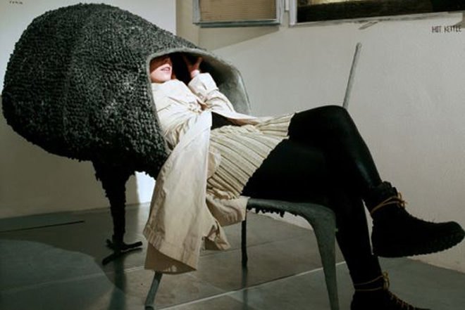 green furniture, Recycled Materials, Nacho Carbonell, evolution collection, Design Academy Eindhoven, recycled paper, chicken wire, recycled furniture, hand made furniture, retreat, spanish design, eindhoven, hidding furniture, coccon, retreat pod