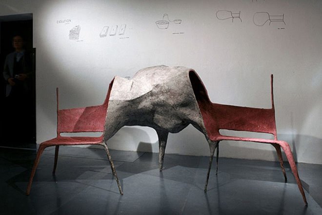 green furniture, Recycled Materials, Nacho Carbonell, evolution collection, Design Academy Eindhoven, recycled paper, chicken wire, recycled furniture, hand made furniture, retreat, spanish design, eindhoven, hidding furniture, coccon, retreat pod