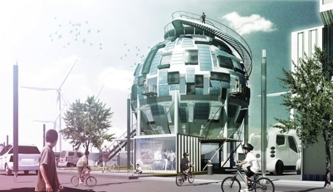 PinkCloud.DK, solar-power, green design, sustainable design, recycled oil silos, solar-powered communities, recycled materials, green design, sustainable design, eco-design, peak oil, radiant heating, passive design, water storage, rainwater capture, photovoltaic panels
