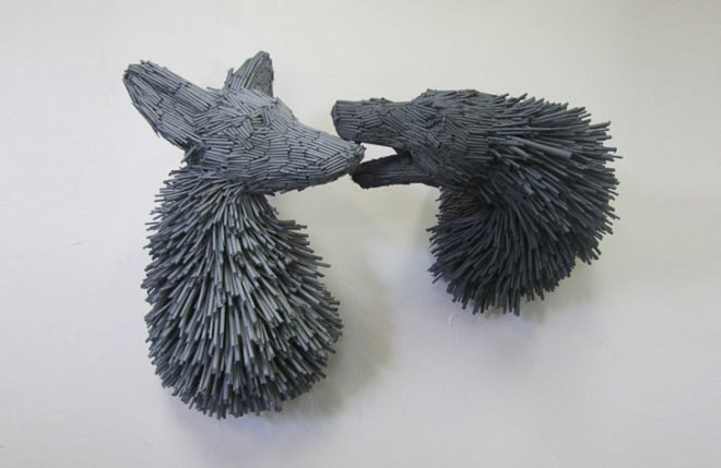 green design, eco design, sustainable design, Hudson Bay Blanket, Foster/White Gallery, Rachel Denny, hunting trophies, deer head, animal sculpture, sustainable sculptures, recycle art