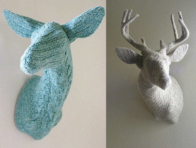 green design, eco design, sustainable design, Hudson Bay Blanket, Foster/White Gallery, Rachel Denny, hunting trophies, deer head, animal sculpture, sustainable sculptures, recycle art