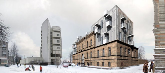 eco apartments, extream renovation, Green Building, green renovation, green roof, Latvia architecture, Reinhold Schmaeling, roof pation