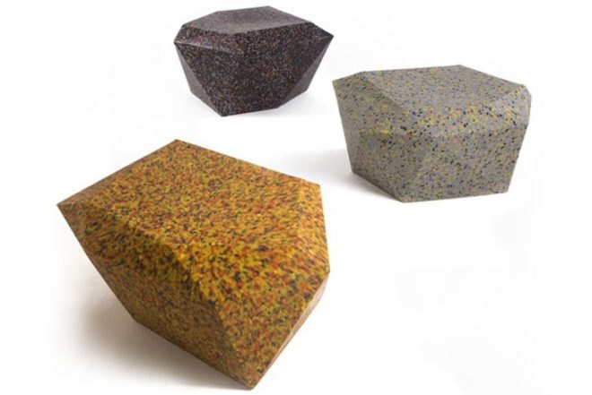 green furniture, Green Products, Recycled Materials, chilean design, rodrigo alonso, recycled plastic seat, rotomolding, sustainable seats, recycled plastic furniture, hollow furniture, speckled seats, recycled plastic waste, recycled urban trash