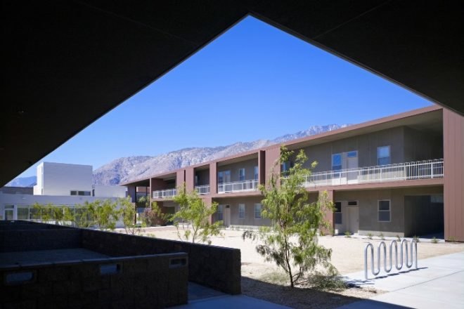 Rosa Parks Housing, Brooks Scarpa, palm springs, affordable housing, solar passive design, desert architecture