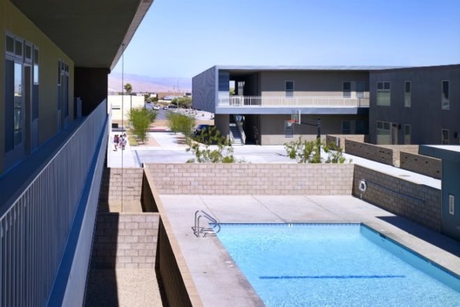 Rosa Parks Housing, Brooks Scarpa, palm springs, affordable housing, solar passive design, desert architecture