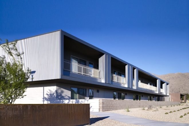 Rosa Parks Housing, Brooks Scarpa, palm springs, affordable housing, solar passive design, desert architecture