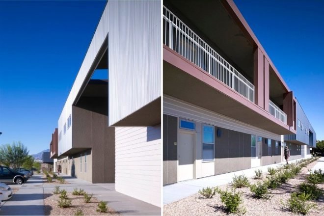 Rosa Parks Housing, Brooks Scarpa, palm springs, affordable housing, solar passive design, desert architecture