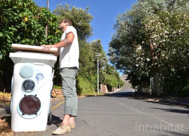 solar panels, solar energy, music bins, wheelie bins, cape town, south africa, sunplugged, warren baynes, video, green design, sustainable design, eco-design, social design, recycled materials, music