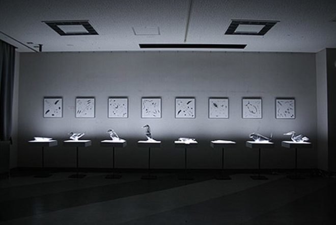 Art, Green Materials, Recycling / Compost, Takayuki Hori, X-ray Origami, trasluscent Origami, Endangered Species, ephemeral art, recyclable paper, biodegradable paper, paper art, paper sculpture, Japanese art, japanese design, origami, origami animals, Oritsunagumono, Mitsubishi Chemical Junior Designer Award