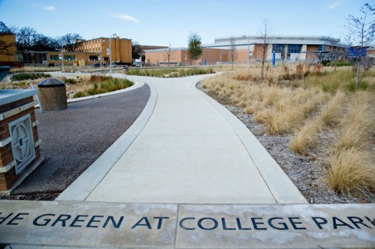 The Green at College Park, UT at Arlington, sustainable sites initiative, sustainable landscape, SITES, green landscape