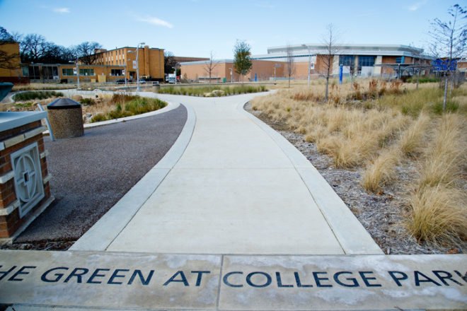 The Green at College Park, UT at Arlington, sustainable sites initiative, sustainable landscape, SITES, green landscape