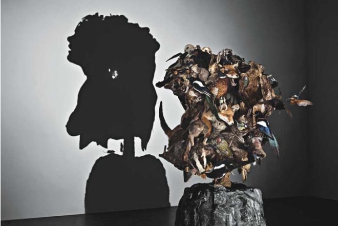 Recycled Materials, Art, taxidermy, found objects, recycled objects, british art, controversial art, Tim Noble & Sue Webster, recycled packaging, scrap metal, crazy art, dead animals, found objects, shadow paintings, british wildlife