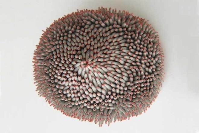 Art, Decorative Objects, Faux Nature, Recycled Materials, biodegradable paper, recycled paper, marine creatures, sea inspiration, Valerie Buess, swiss artist, twisting paper, turning paper, folding paper, recycled books