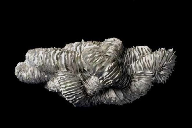 Art, Decorative Objects, Faux Nature, Recycled Materials, biodegradable paper, recycled paper, marine creatures, sea inspiration, Valerie Buess, swiss artist, twisting paper, turning paper, folding paper, recycled books