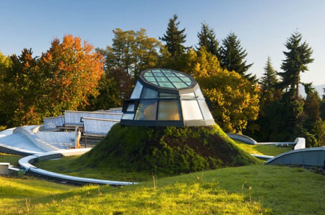 Canada architecture, landscape architecture, Perkins+Will, VanDusen Botanical Garden Visitor Centre, green roof, net zero energy building, LEED Platinum building, Living Building Challenge, living building, green design, green architecture, solar power, energy efficient public buildings