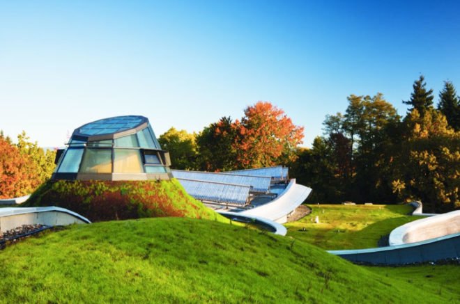 Canada architecture, landscape architecture, Perkins+Will, VanDusen Botanical Garden Visitor Centre, green roof, net zero energy building, LEED Platinum building, Living Building Challenge, living building, green design, green architecture, solar power, energy efficient public buildings