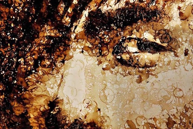 Hong Yi, Malaysian Art, Coffee Art, Coffee Painting, Jay Chou, I See Red, Unusual art materials, Painting with Coffee, Coffee Stains